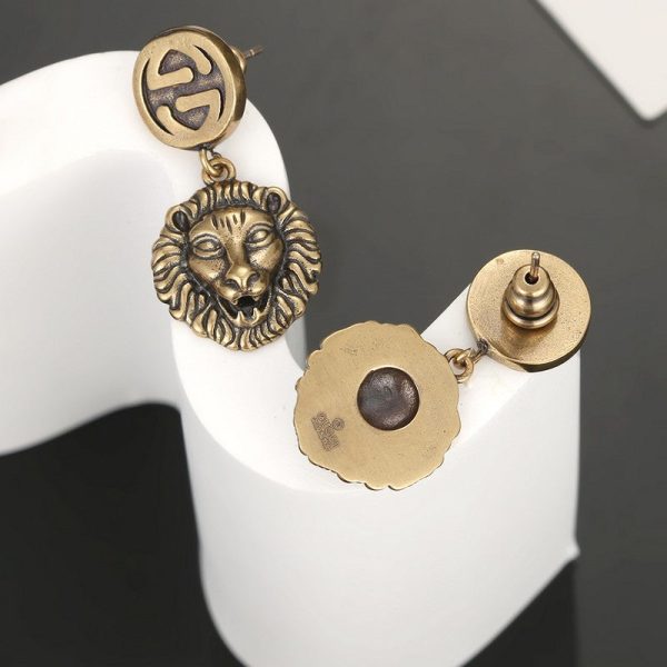 18K Double G Lion Pendant Earrings - 图片 4