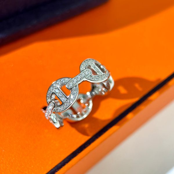 18K Chaine d'Ancre Enchainee Diamond H Ring - 图片 2