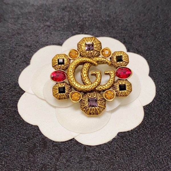 18K Double G Flower Crystal Brooch - Image 5
