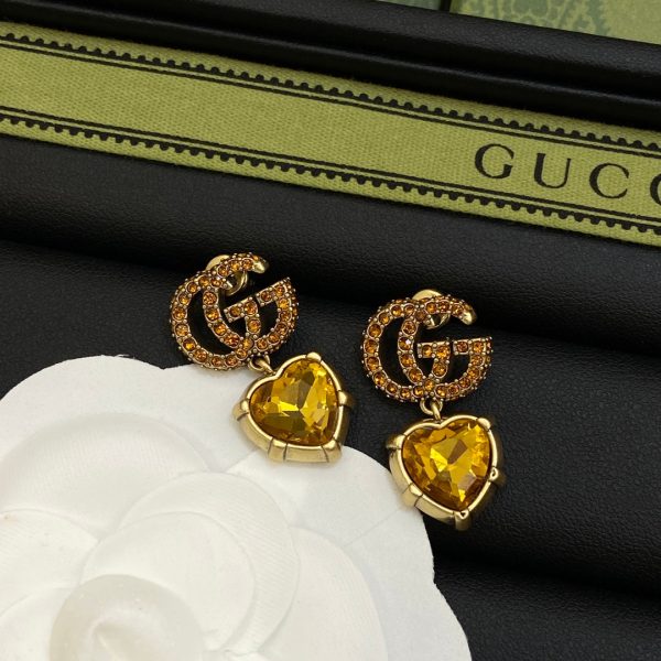 18K Double G Yellow Crystal Earrings - 图片 4