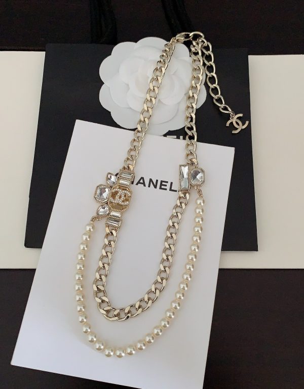 18K CC Pearls Crystals Necklace - 图片 4