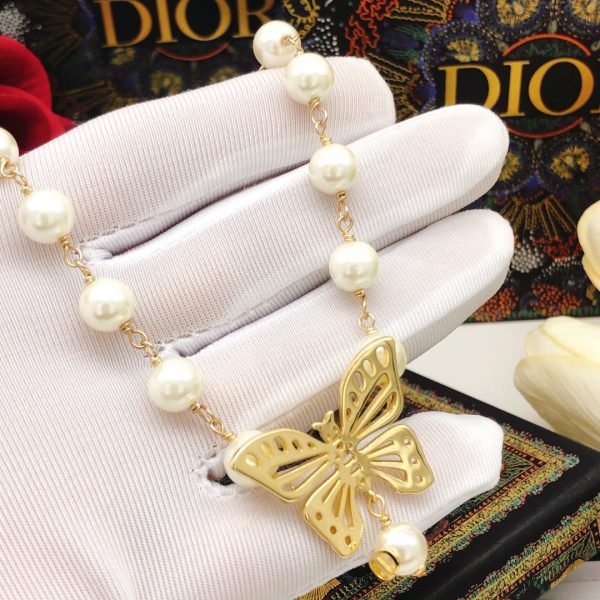 18K CD Butterfly Pearl Chain Necklace - 图片 5