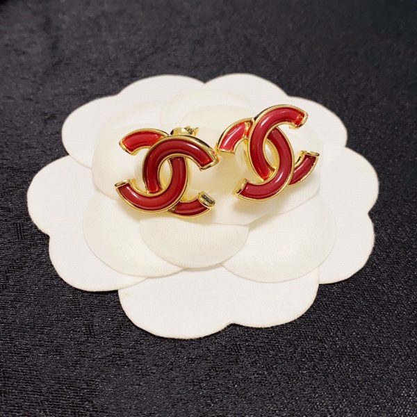 18K CC Red Resin Earrings - 图片 3