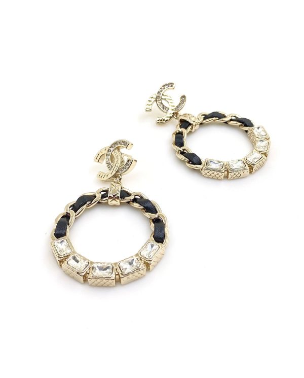 18K CC Leather Cricle Earrings - 图片 4