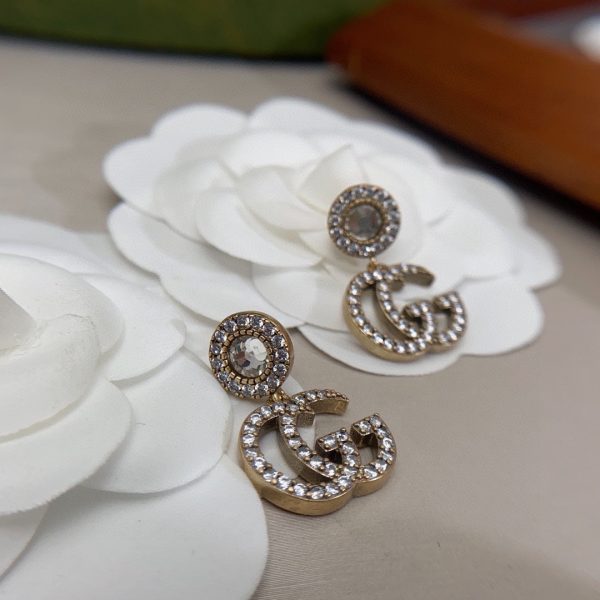 18K Double G Crystal Pendant Earrings - 图片 7