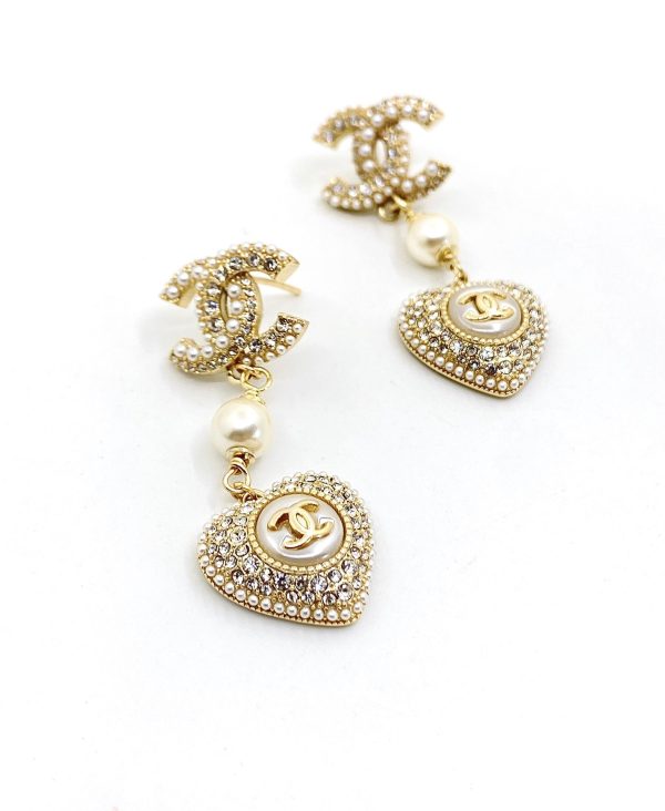 18K CC Heart Drop Earrings - 图片 5