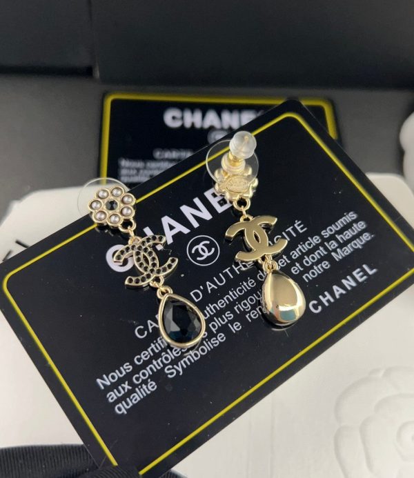 18K CC Black Crystal Earrings - 图片 5