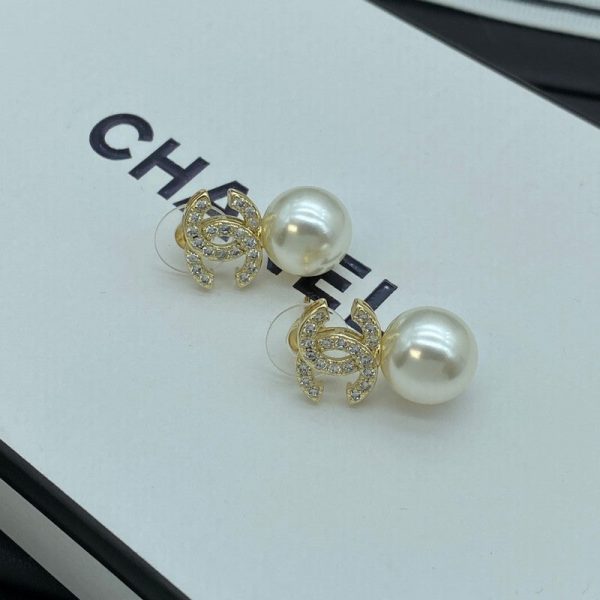 18K CC Pearl Drop Gold Earrings - 图片 3
