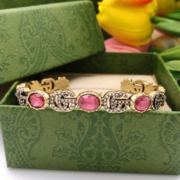 18K Double G Red Crystals Open Cuff Bracelet - 图片 6