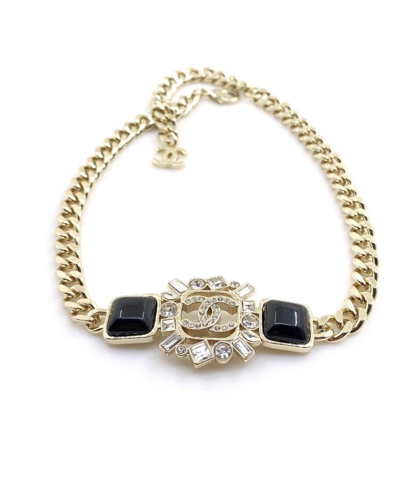 18K CC Black Crystals Chain Necklace - Image 5