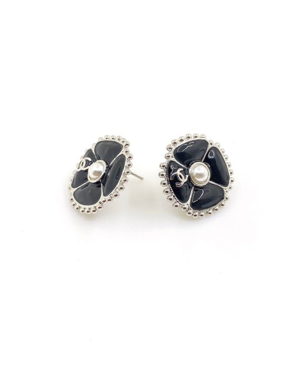 18k CC Black Pearl Clover Earrings - 图片 2