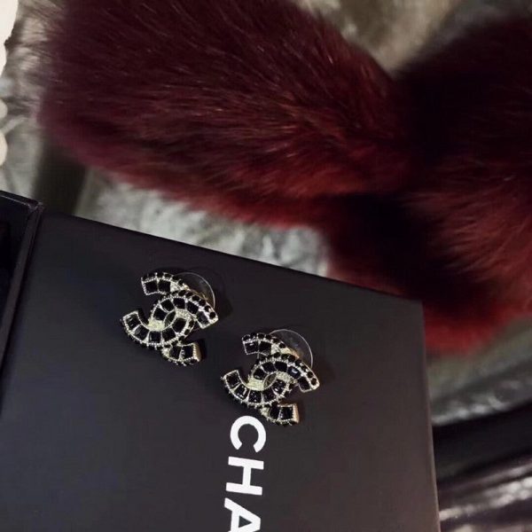 18K CC Black Crystals Earrings - Image 2