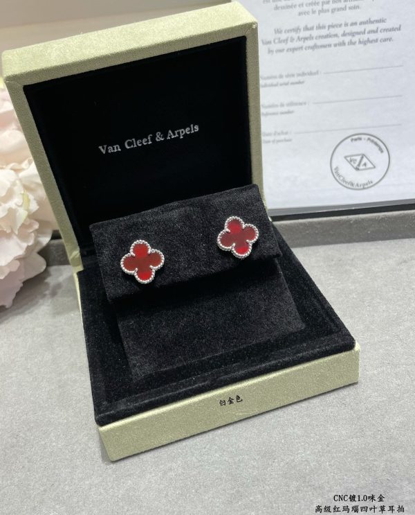 18K Vintage Alhambra Carnelian Earrings - 图片 6