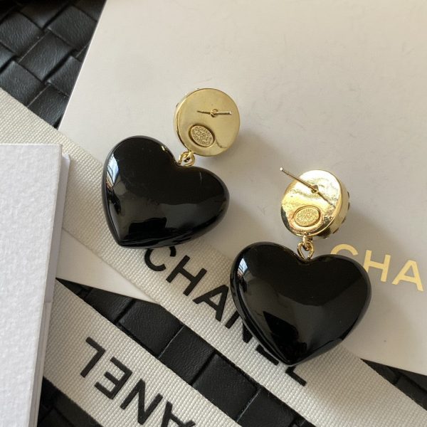 18K CC Black Heart Earrings - 图片 5