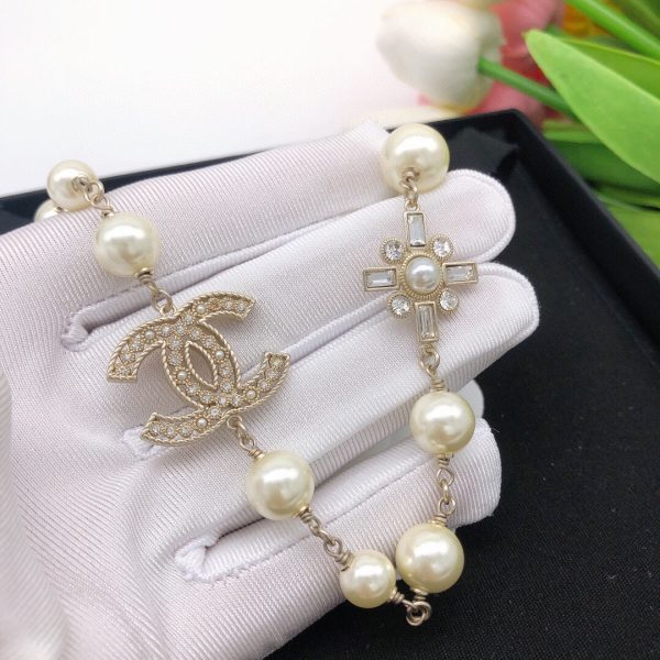 18K CC Flower Pearls Chain Necklace - 图片 6