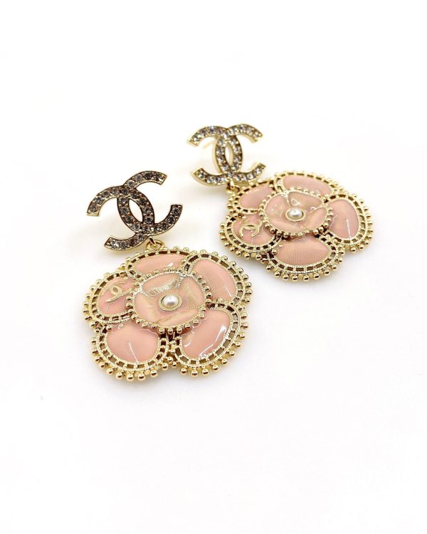 18K CC Pink Flower Earrings - 图片 5