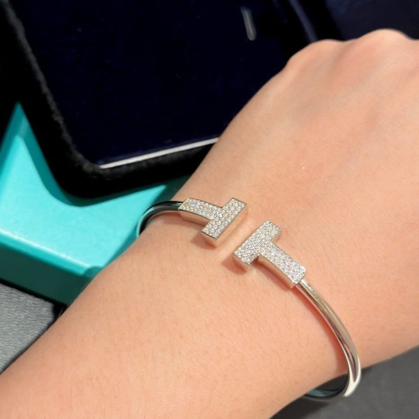 18K T Wide Diamond Wire Bracelet - 图片 3