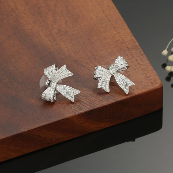 18K CC Bow Tie Diamond Earrings - 图片 4