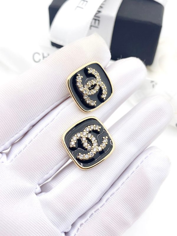 18K CC Square Resin Diamond Earrings - 图片 6