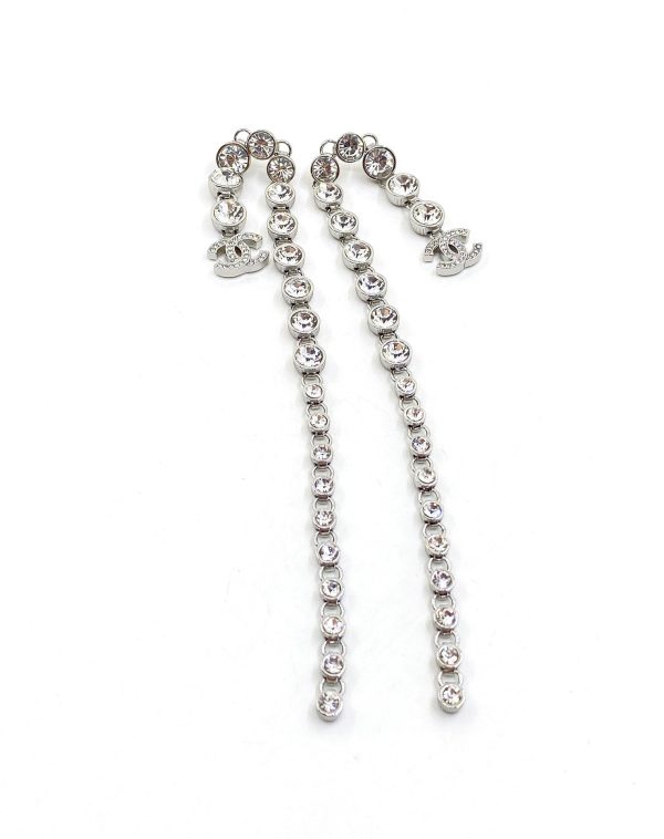 18K CC Long Crystal Earrings - 图片 5