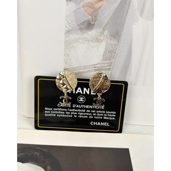 18K CC Gold Round Pendant Earrings - 图片 5