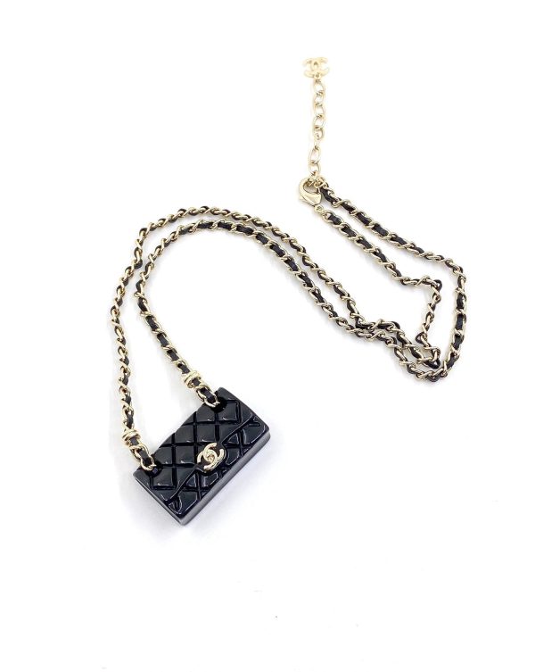 18K CC Black Bag Pendant Necklace - Image 5