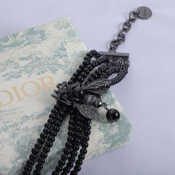 18K CD Bee Black Pearls Chain Necklace - 图片 5