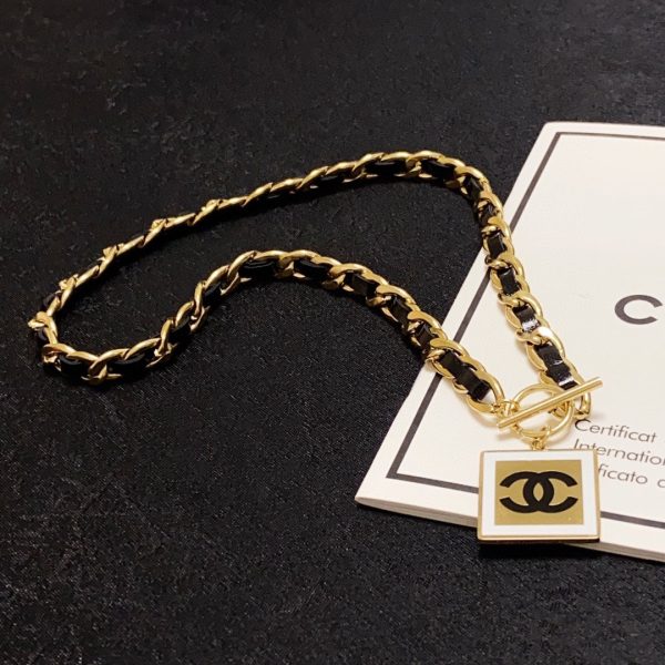 18K CC Leather Choker Necklace - 图片 6