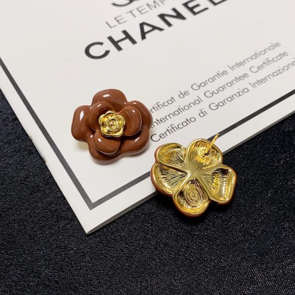 18K CC Red Camellia Resin Earrings - 图片 3