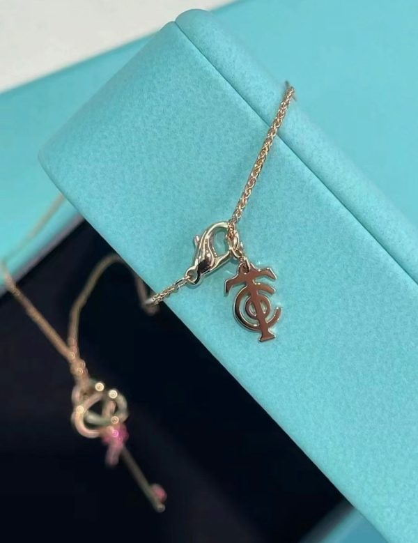 18K T Keys Woven Pink Diamonds Medium Necklace - 图片 10