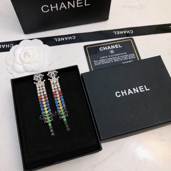 18K CC Long Tassel Color Crystal Earrings - 图片 5