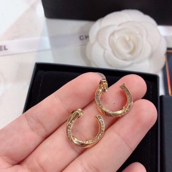 18K CC Half Cirle Diamond Earrings - 图片 5