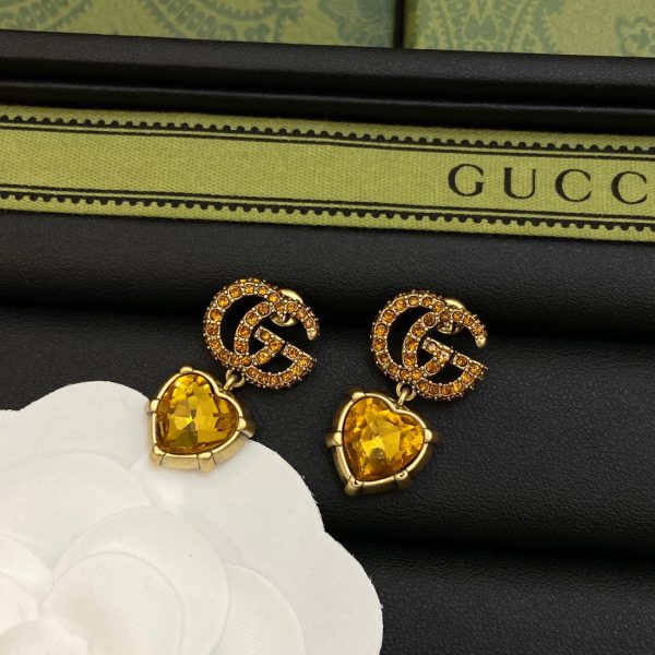18K Double G Yellow Crystal Earrings - 图片 5