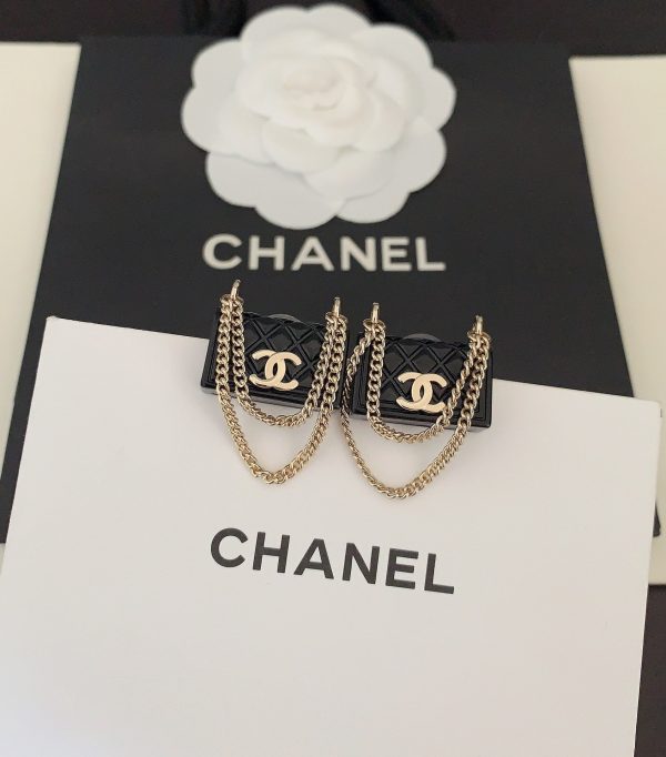 18K CC Black Bag Pendant Earrings - 图片 5