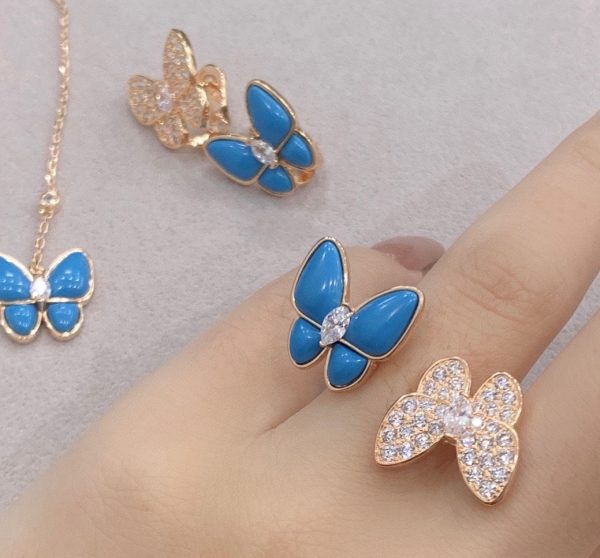 18K Two Butterfly Between the Finger Turquoise Ring - 图片 2
