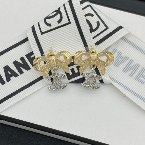 18K CC Bow Tie Gold Earrings - 图片 2
