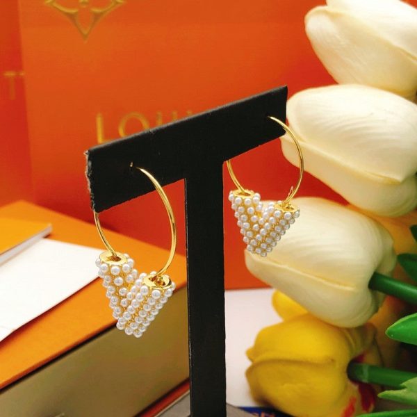 18K Louis Essential V Perle Hoop Earrings - 图片 7
