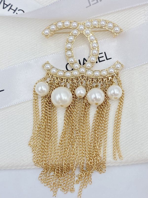 18K CC Pearl Tassel Brooch - 图片 6