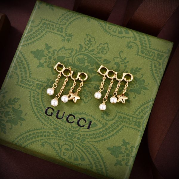 18K Double G Script Pearl Earrings - 图片 4