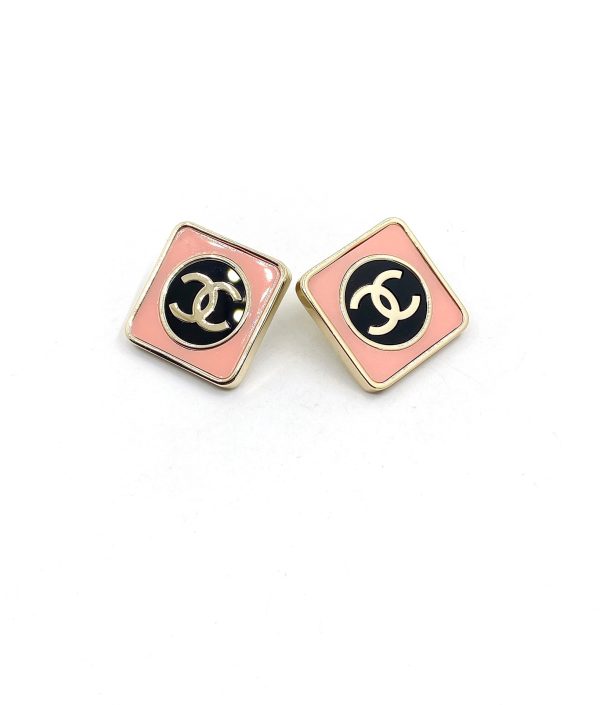 18K CC Square Pink Earrings - 图片 5