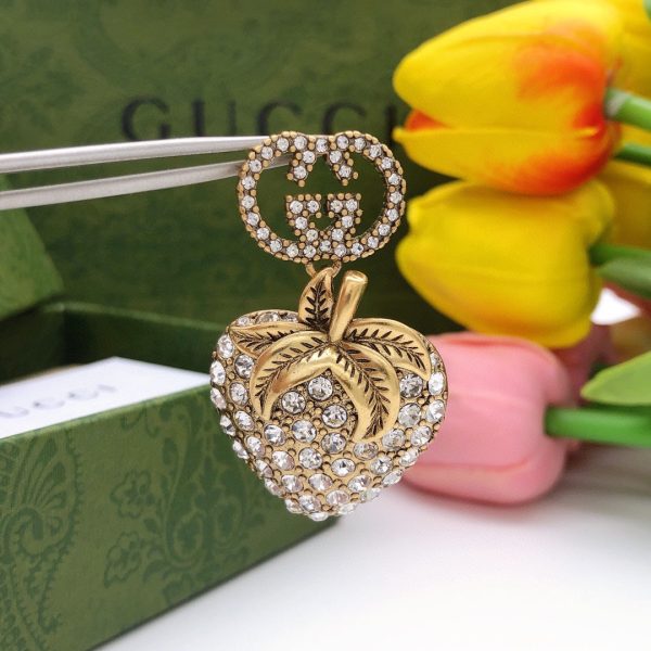 18K Double G Crystal Strawberry Pendant Earrings - 图片 5