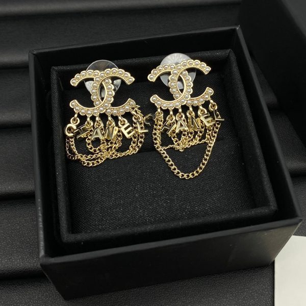 18K CC Pearl Chain Link Earrings - 图片 4