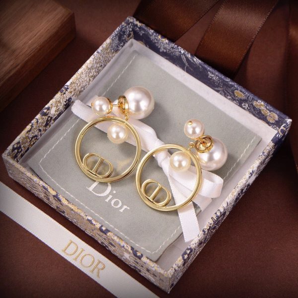 18K CD Circle Pearls Earrings - 图片 4