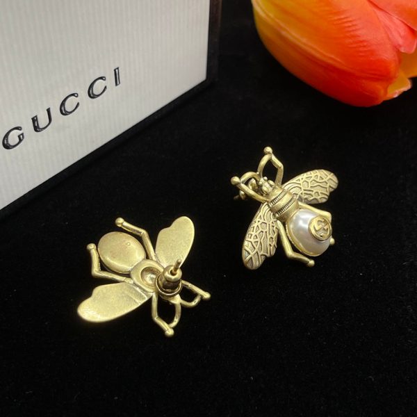 18K Double G Bee Pearl Earrings - 图片 5