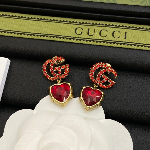 18K Double G Red Crystal Earrings - 图片 5