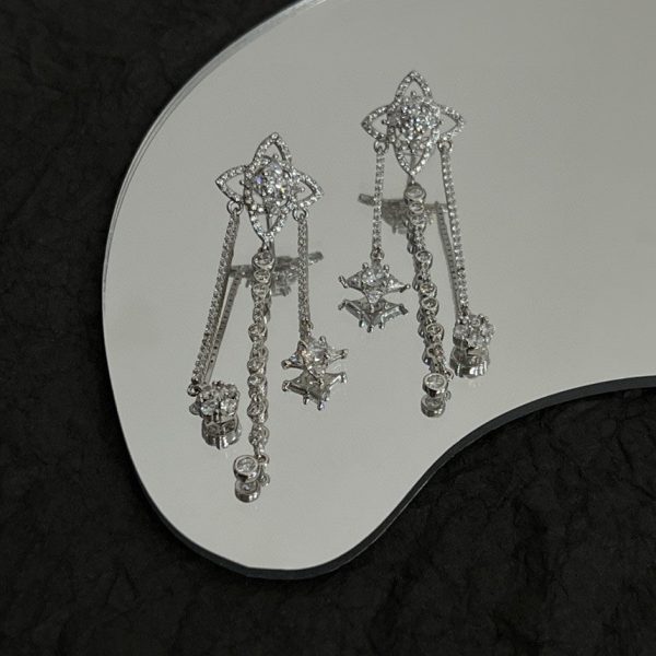 18K Louis Diamond Flowers Long Earrings - 图片 2