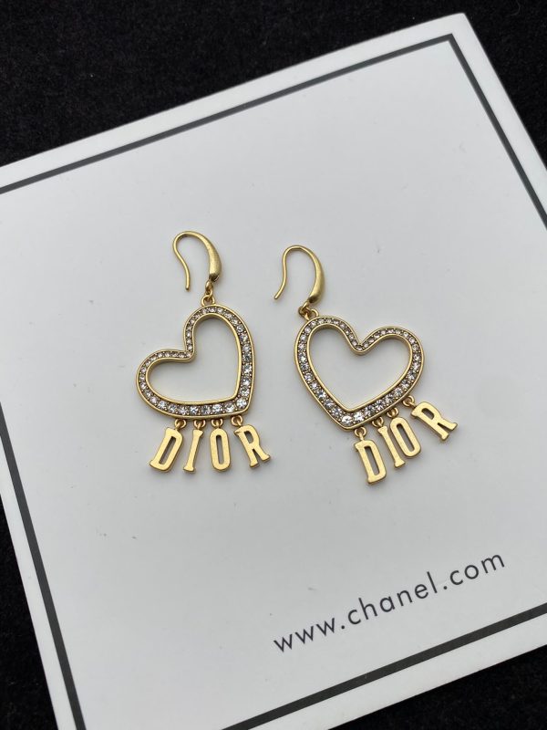 18K CD Heart Crystal Earrings - 图片 5