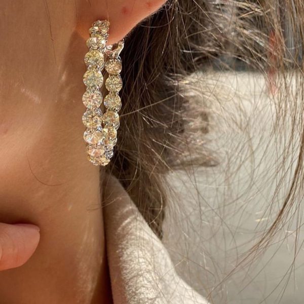 18K T Hoop Diamonds Earrings - 图片 5