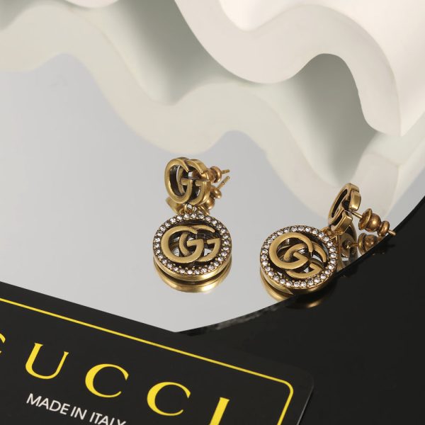 18K Double G Crystals Vintage Earrings - 图片 5