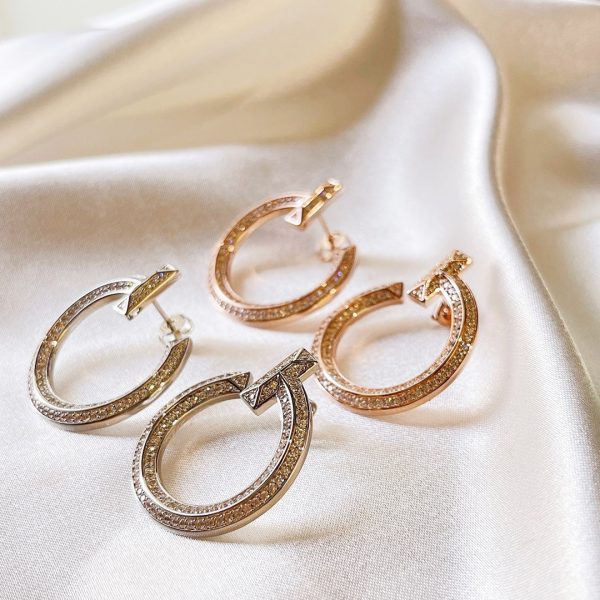 18K T T1 Open Hoop White Gold Earrings - 图片 6